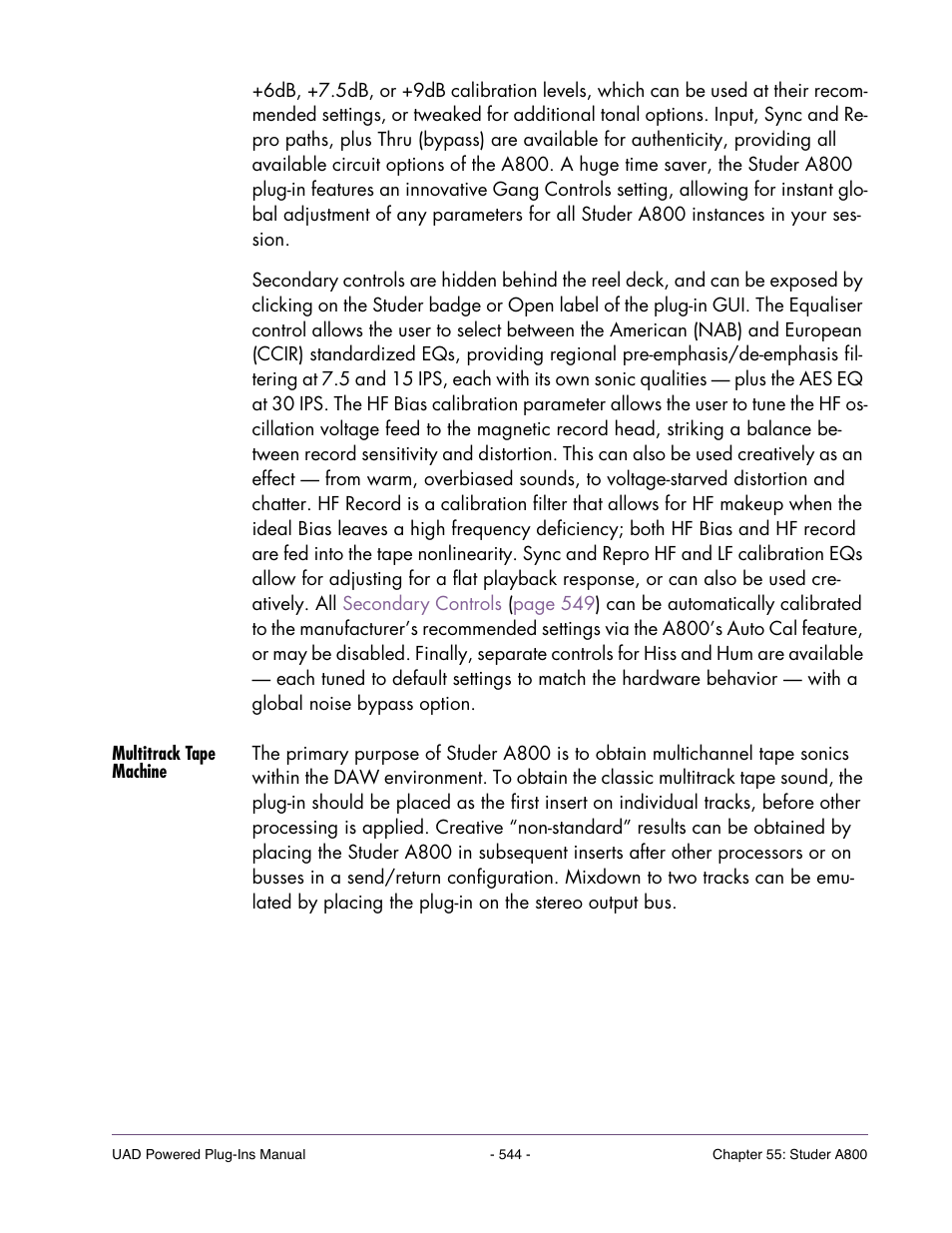 Multitrack tape machine | Universal Audio UAD POWERED PLUG-INS ver.6.1 User Manual | Page 544 / 585