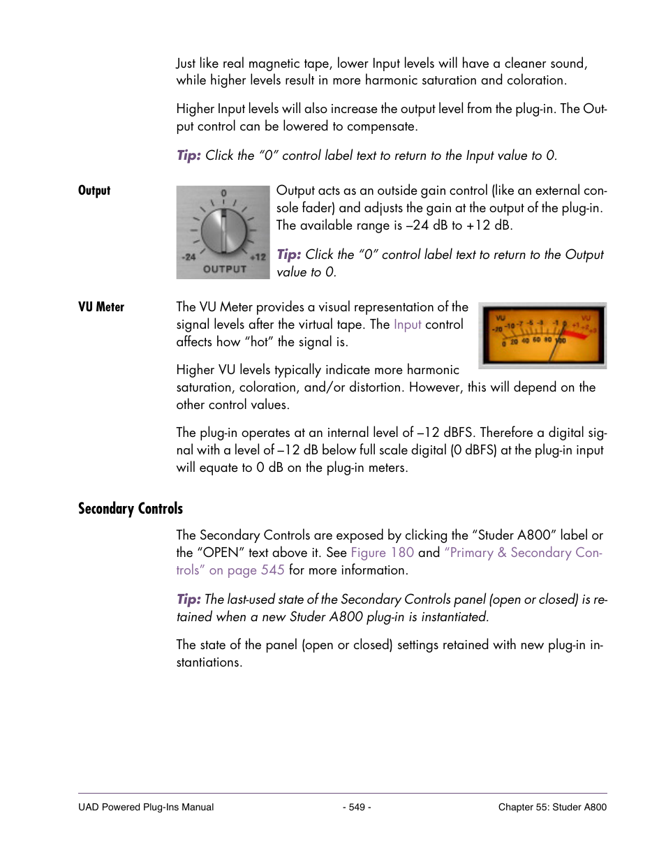 Output, Vu meter, Secondary controls | Atively. all, Can be automatically calibrated | Universal Audio UAD POWERED PLUG-INS ver.6.1 User Manual | Page 549 / 585