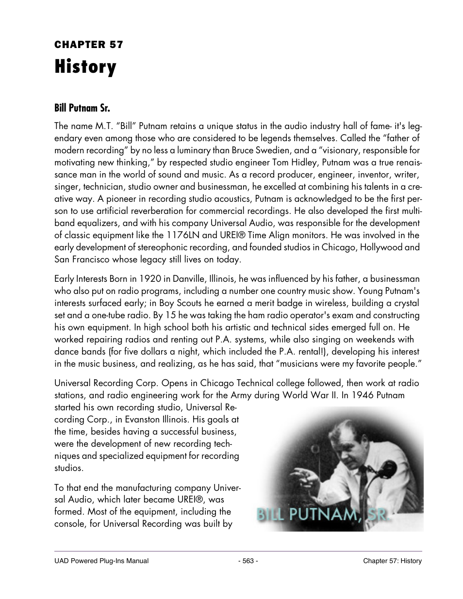 History, Bill putnam sr, Chapter 57. history | Universal Audio UAD POWERED PLUG-INS ver.6.1 User Manual | Page 563 / 585