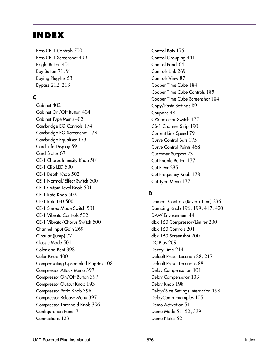 Index | Universal Audio UAD POWERED PLUG-INS ver.6.1 User Manual | Page 576 / 585