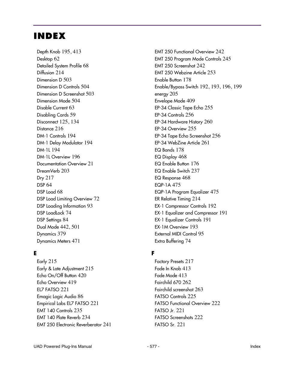 Index | Universal Audio UAD POWERED PLUG-INS ver.6.1 User Manual | Page 577 / 585