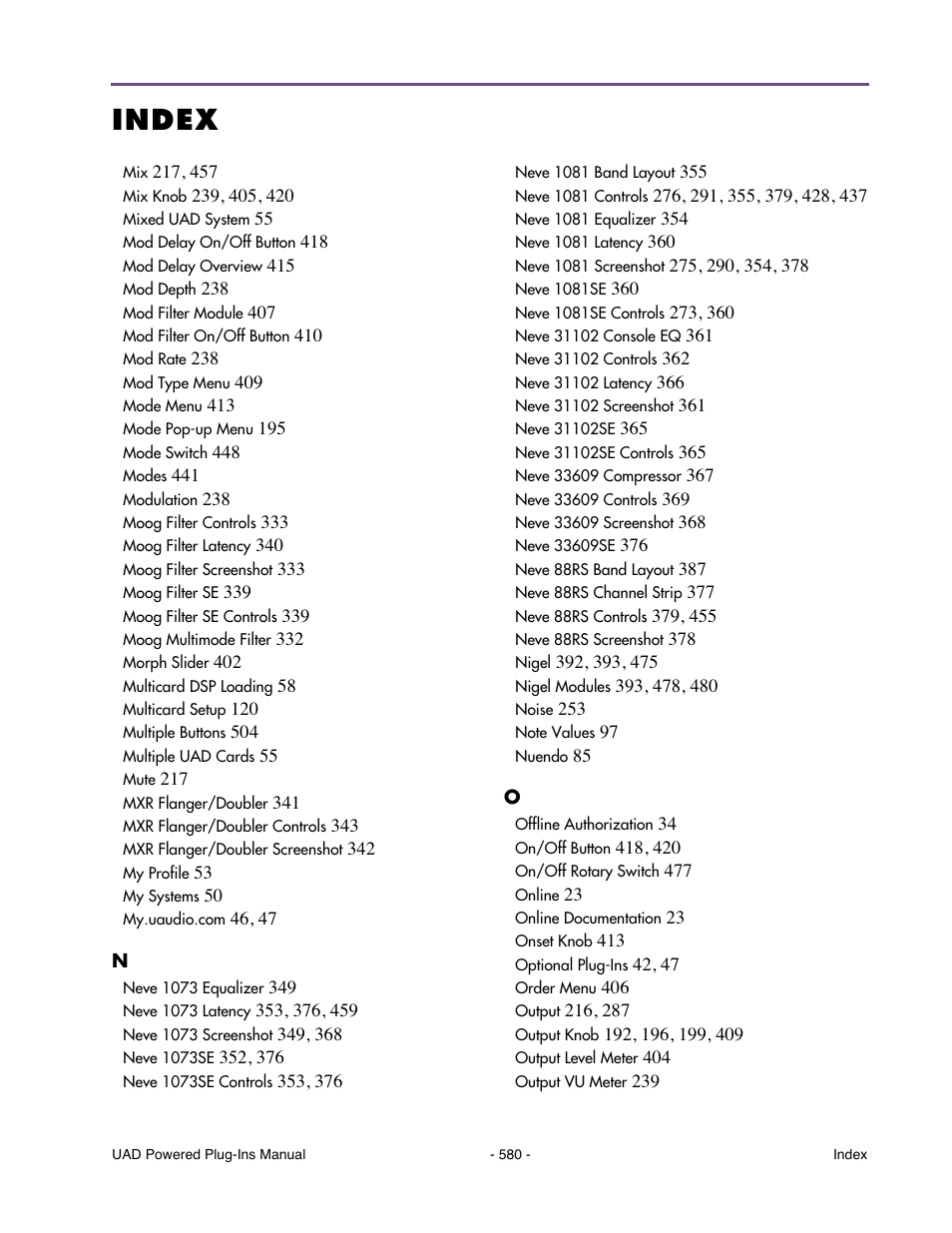 Index | Universal Audio UAD POWERED PLUG-INS ver.6.1 User Manual | Page 580 / 585