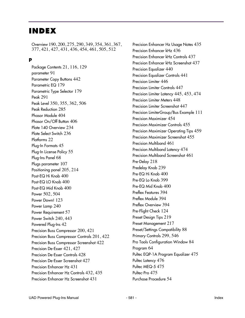 Index | Universal Audio UAD POWERED PLUG-INS ver.6.1 User Manual | Page 581 / 585