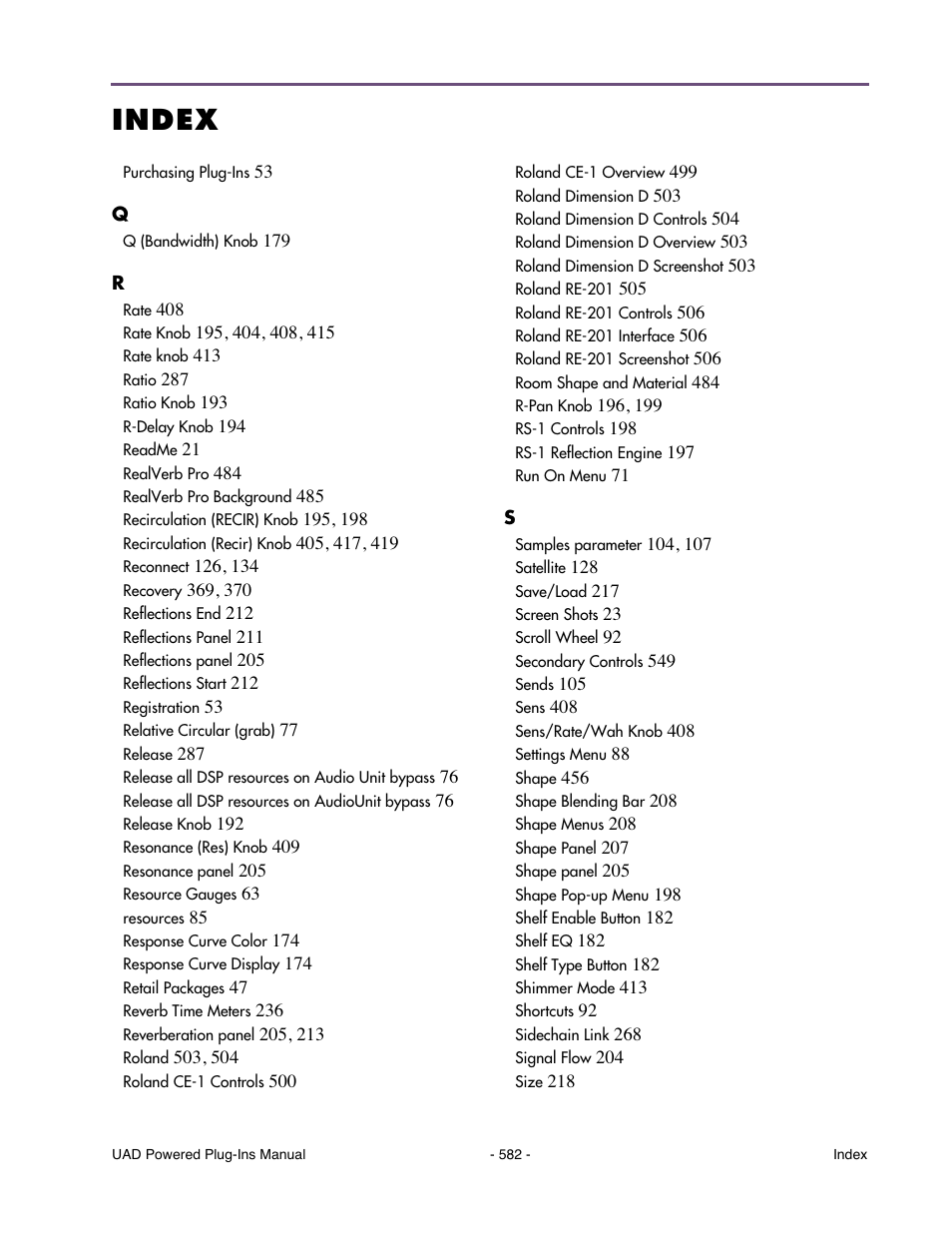 Index | Universal Audio UAD POWERED PLUG-INS ver.6.1 User Manual | Page 582 / 585