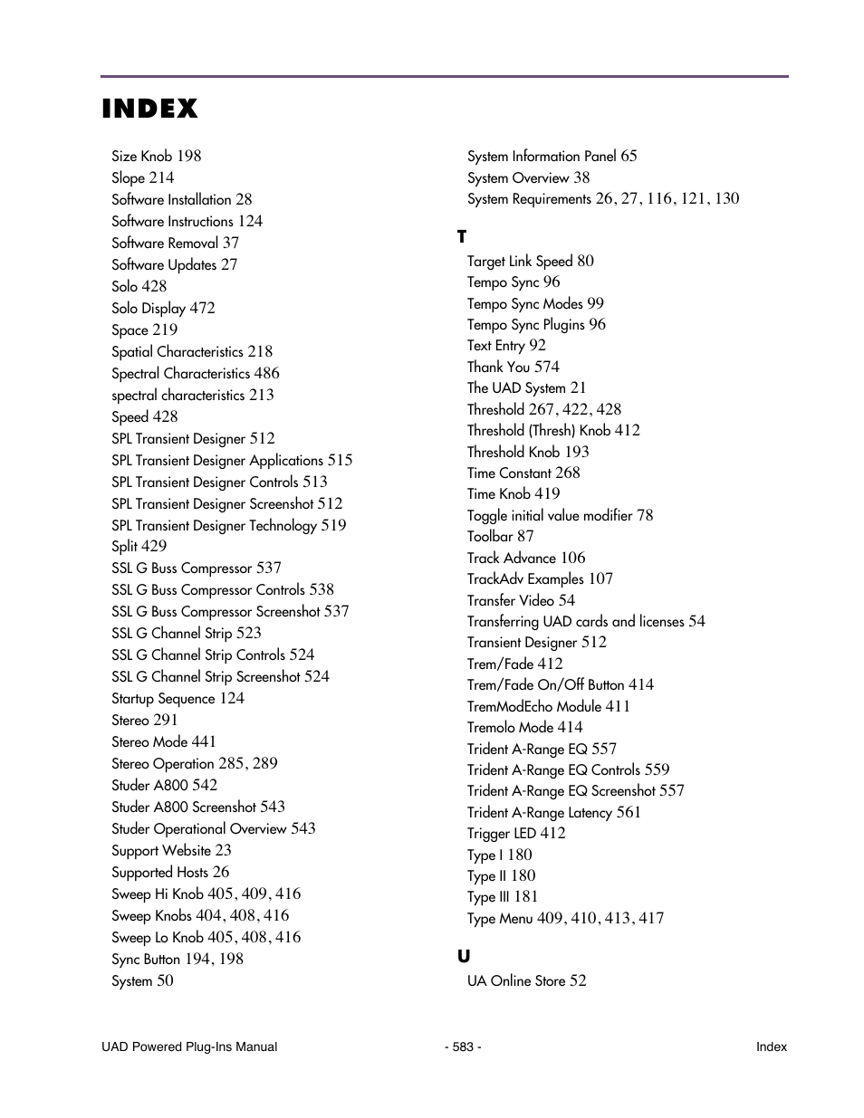 Index | Universal Audio UAD POWERED PLUG-INS ver.6.1 User Manual | Page 583 / 585