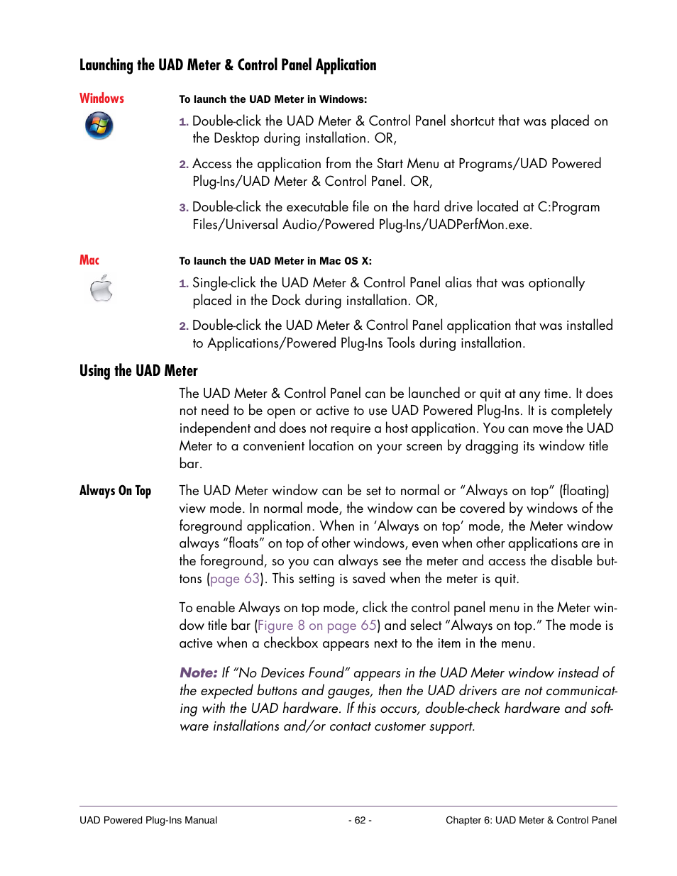 Using the uad meter, Always on top, Launch the uad meter & control panel application | Universal Audio UAD POWERED PLUG-INS ver.6.1 User Manual | Page 62 / 585