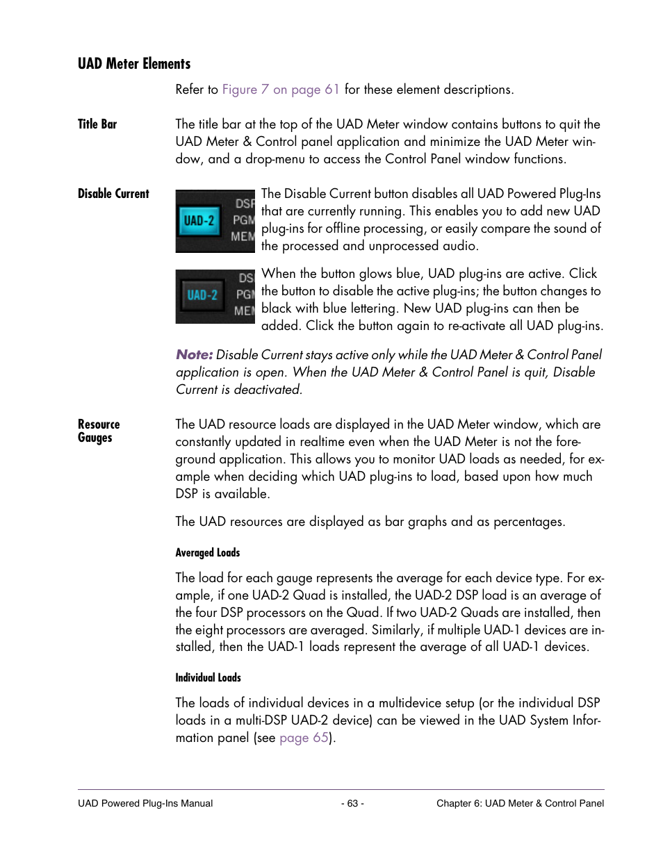 Uad meter elements, Title bar, Disable current | Resource gauges | Universal Audio UAD POWERED PLUG-INS ver.6.1 User Manual | Page 63 / 585