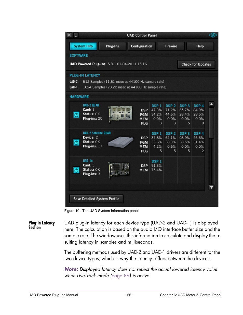 Plug-in latency section | Universal Audio UAD POWERED PLUG-INS ver.6.1 User Manual | Page 66 / 585