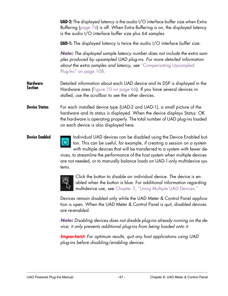 Hardware section, Device status, Device enabled | Universal Audio UAD POWERED PLUG-INS ver.6.1 User Manual | Page 67 / 585