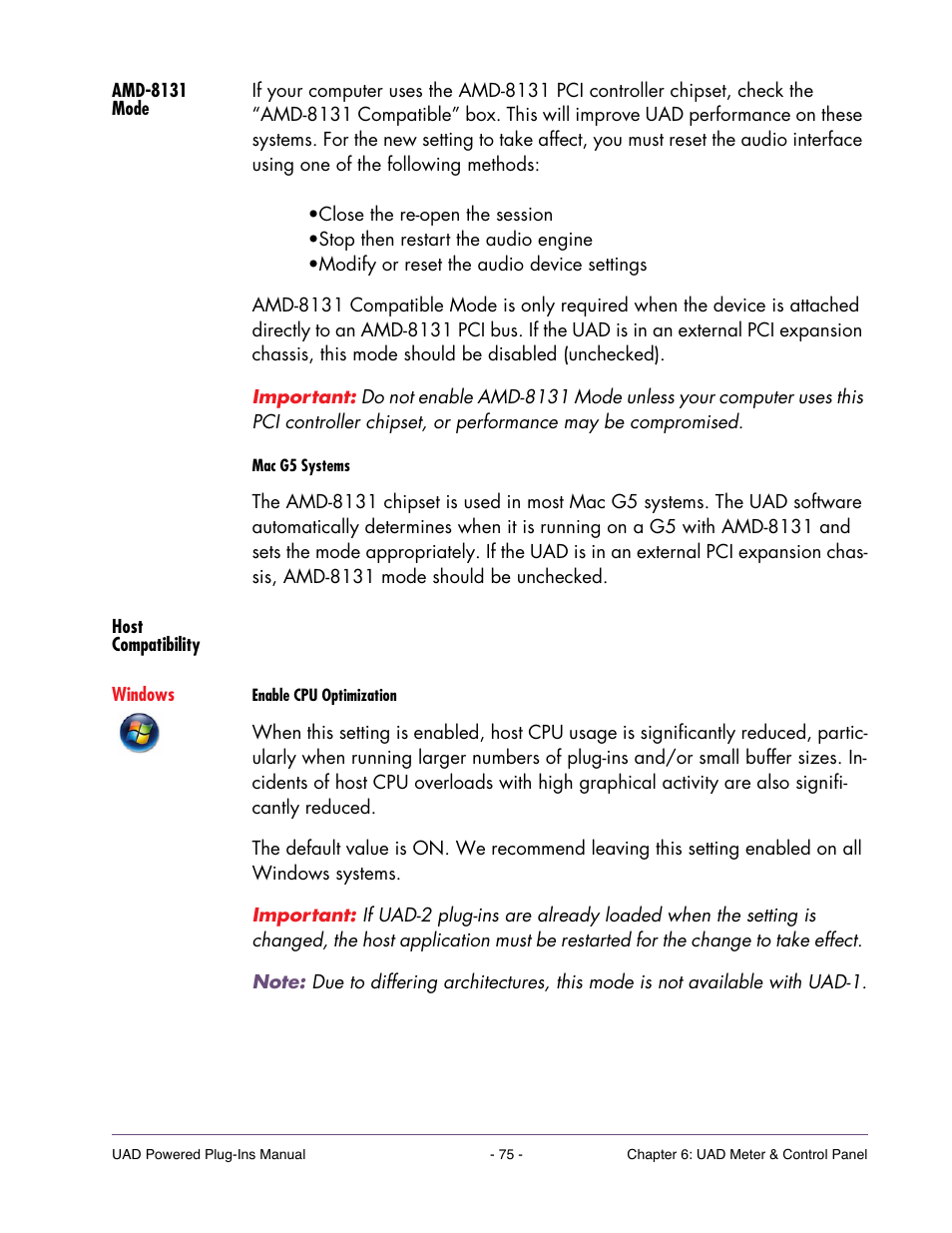 Amd-8131 mode, Host compatibility | Universal Audio UAD POWERED PLUG-INS ver.6.1 User Manual | Page 75 / 585