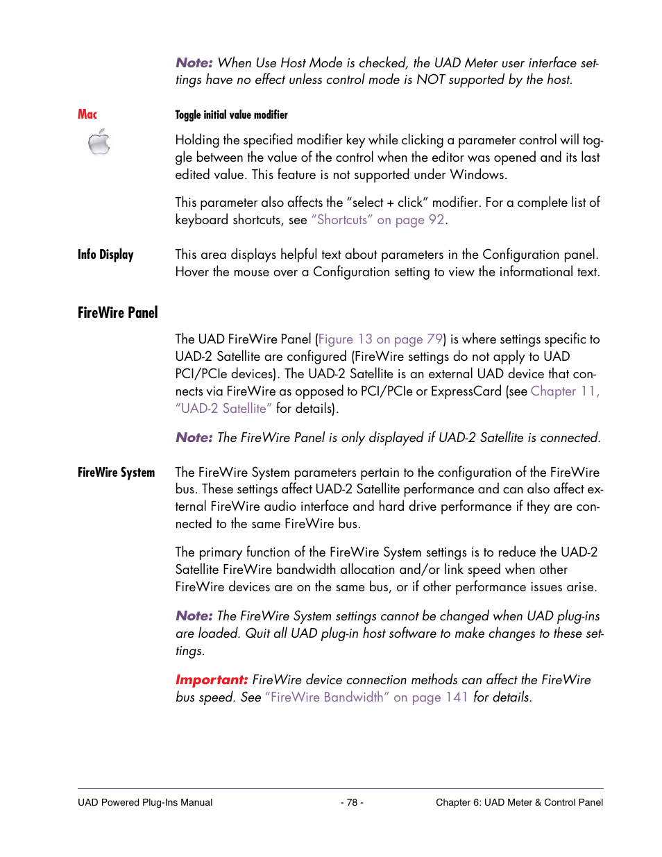 Info display, Firewire panel, Firewire system | Universal Audio UAD POWERED PLUG-INS ver.6.1 User Manual | Page 78 / 585