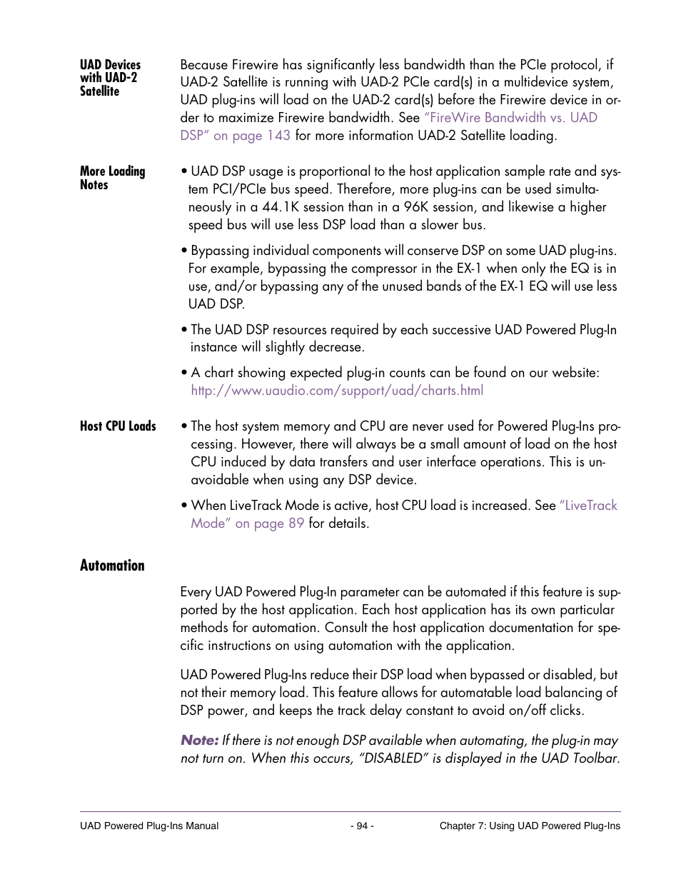 Uad devices with uad-2 satellite, More loading notes, Host cpu loads | Automation | Universal Audio UAD POWERED PLUG-INS ver.6.1 User Manual | Page 94 / 585