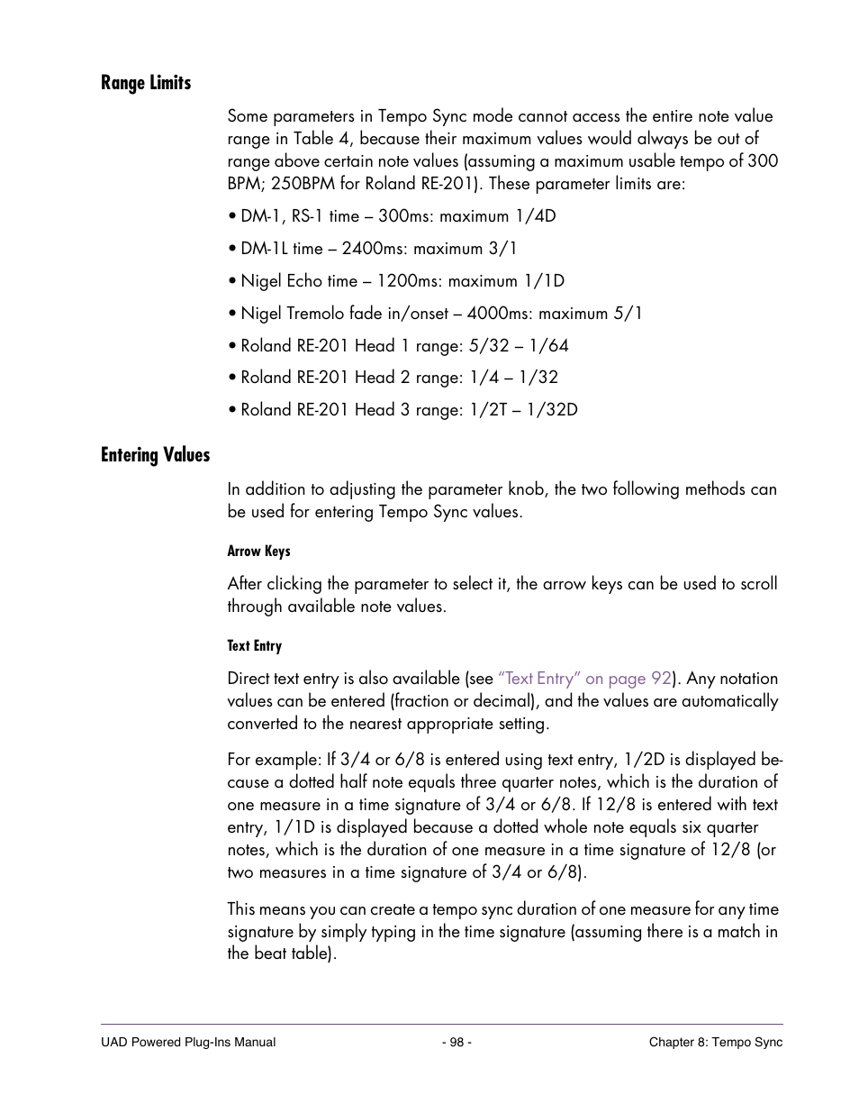 Range limits, Entering values | Universal Audio UAD POWERED PLUG-INS ver.6.1 User Manual | Page 98 / 585