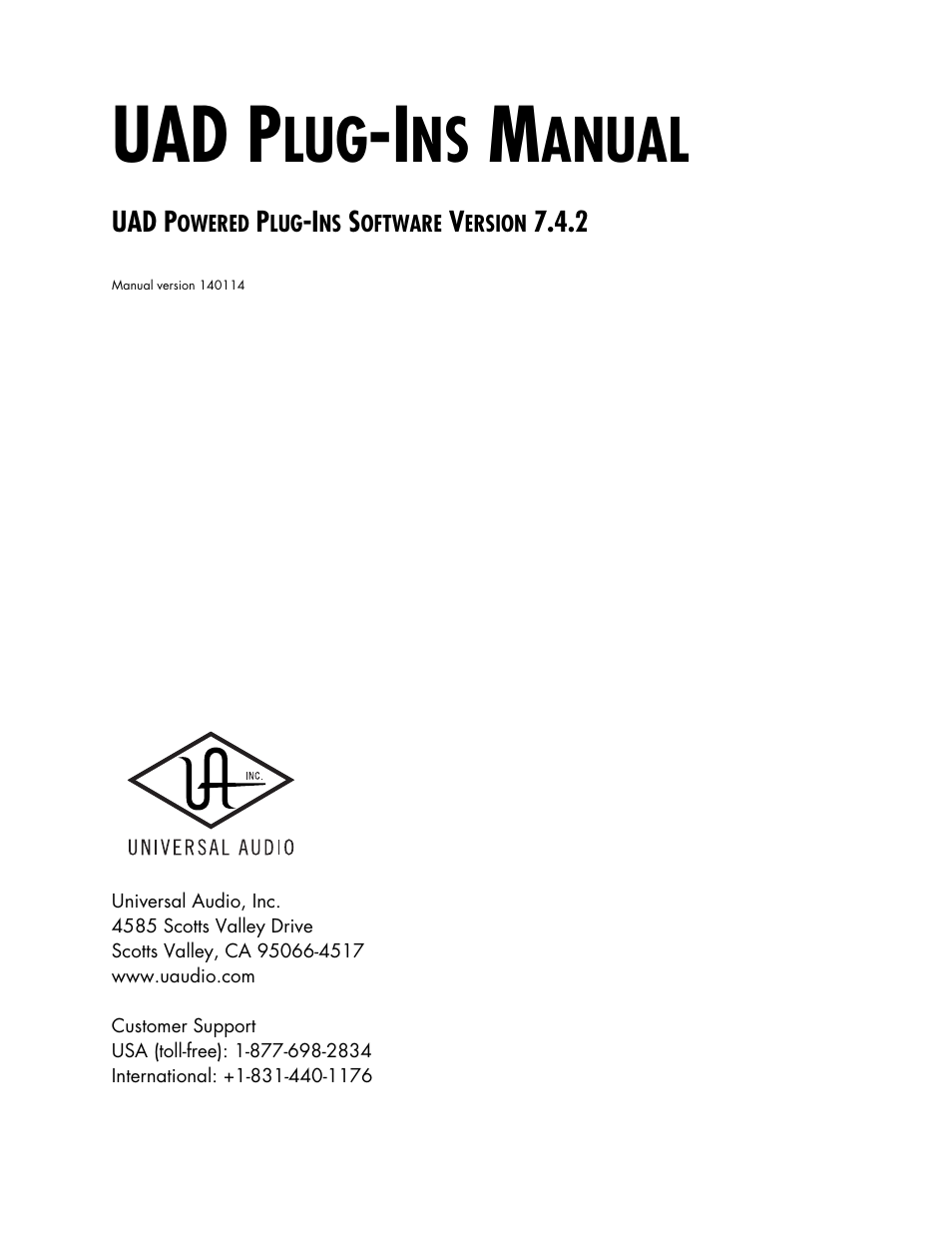 Universal Audio UAD Plug-Ins ver.7.4.2 User Manual | 508 pages