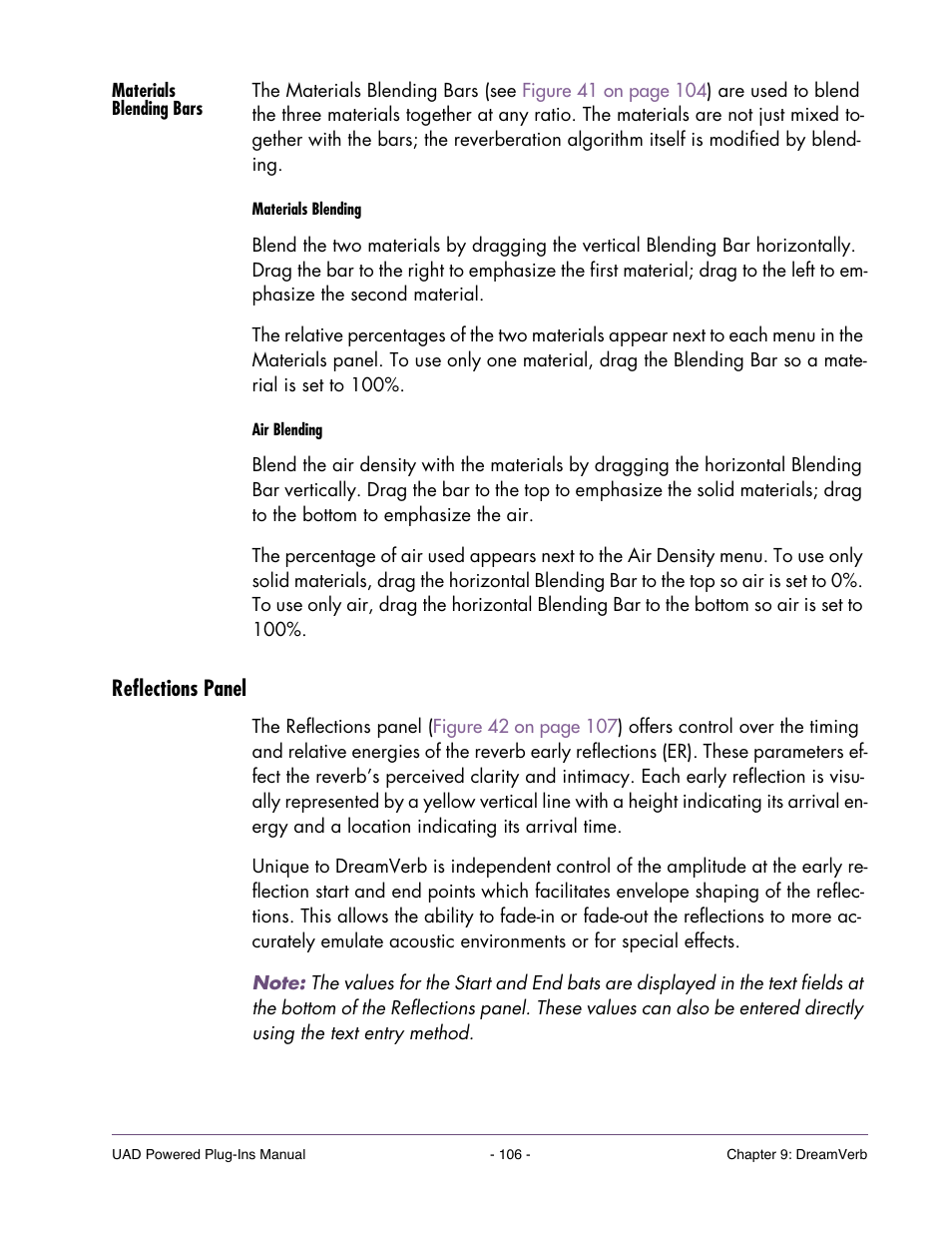 Materials blending bars, Reflections panel | Universal Audio UAD Plug-Ins ver.7.4.2 User Manual | Page 106 / 508