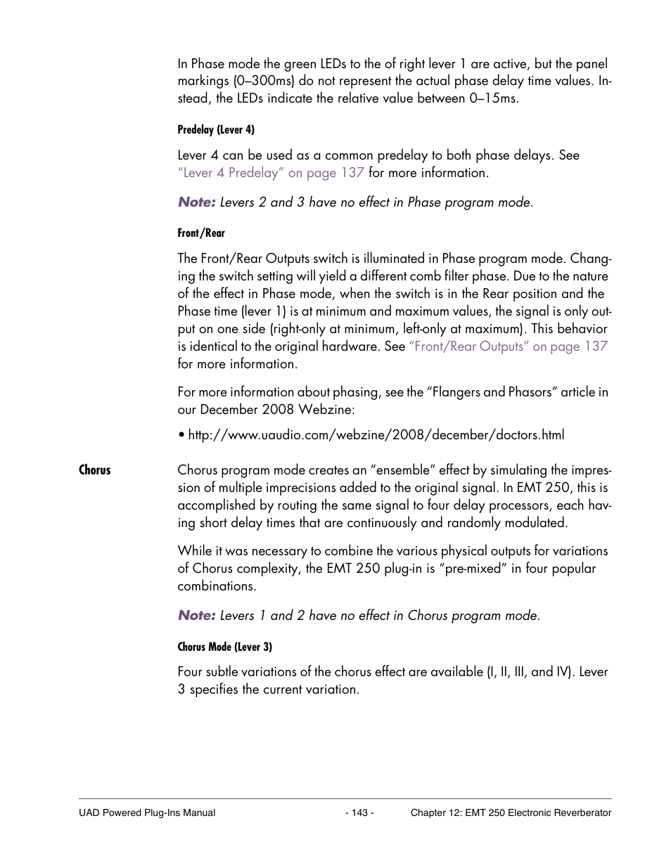 Chorus | Universal Audio UAD Plug-Ins ver.7.4.2 User Manual | Page 143 / 508