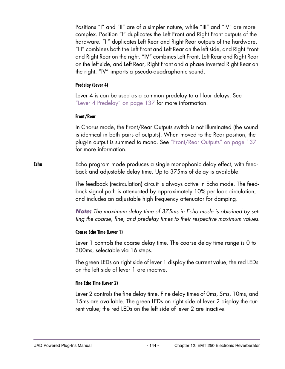 Echo | Universal Audio UAD Plug-Ins ver.7.4.2 User Manual | Page 144 / 508
