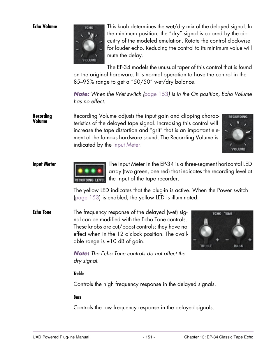 Echo volume, Recording volume, Input meter | Echo tone | Universal Audio UAD Plug-Ins ver.7.4.2 User Manual | Page 151 / 508
