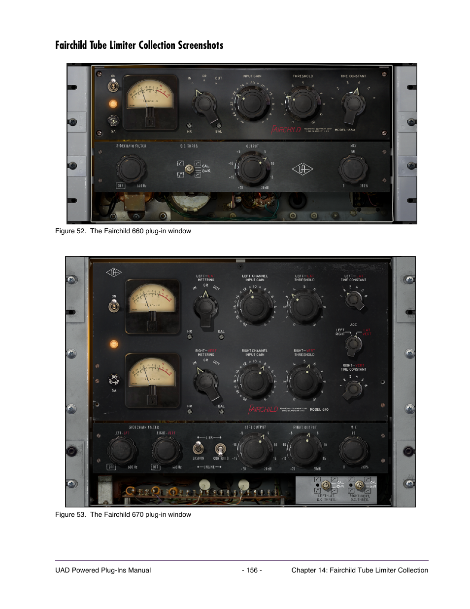 Fairchild tube limiter collection screenshots | Universal Audio UAD Plug-Ins ver.7.4.2 User Manual | Page 156 / 508