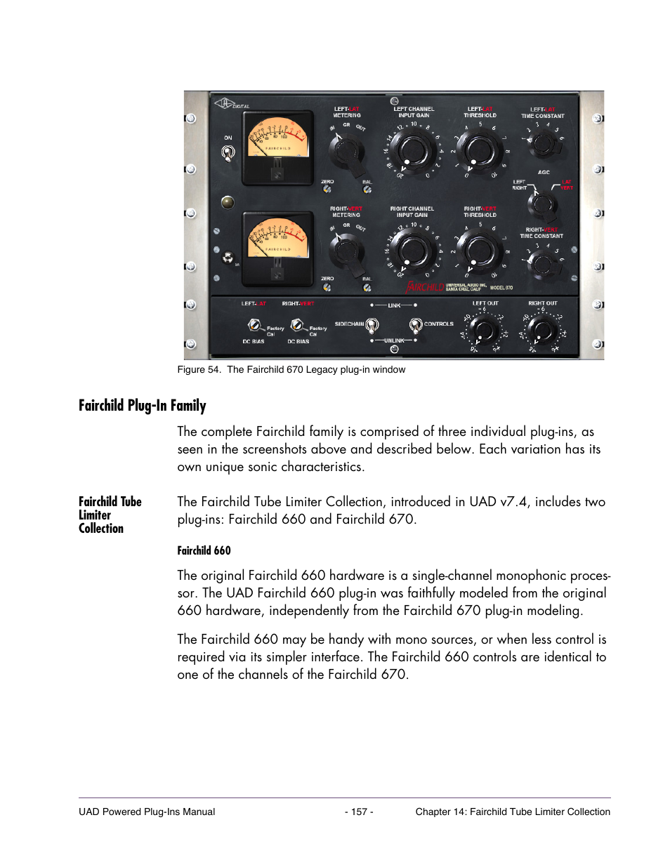 Fairchild plug-in family, Fairchild tube limiter collection | Universal Audio UAD Plug-Ins ver.7.4.2 User Manual | Page 157 / 508