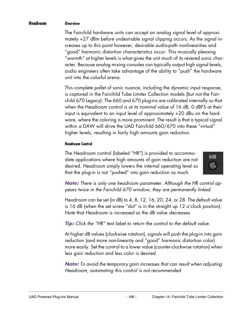 Headroom, Details about this feature, see | Universal Audio UAD Plug-Ins ver.7.4.2 User Manual | Page 166 / 508