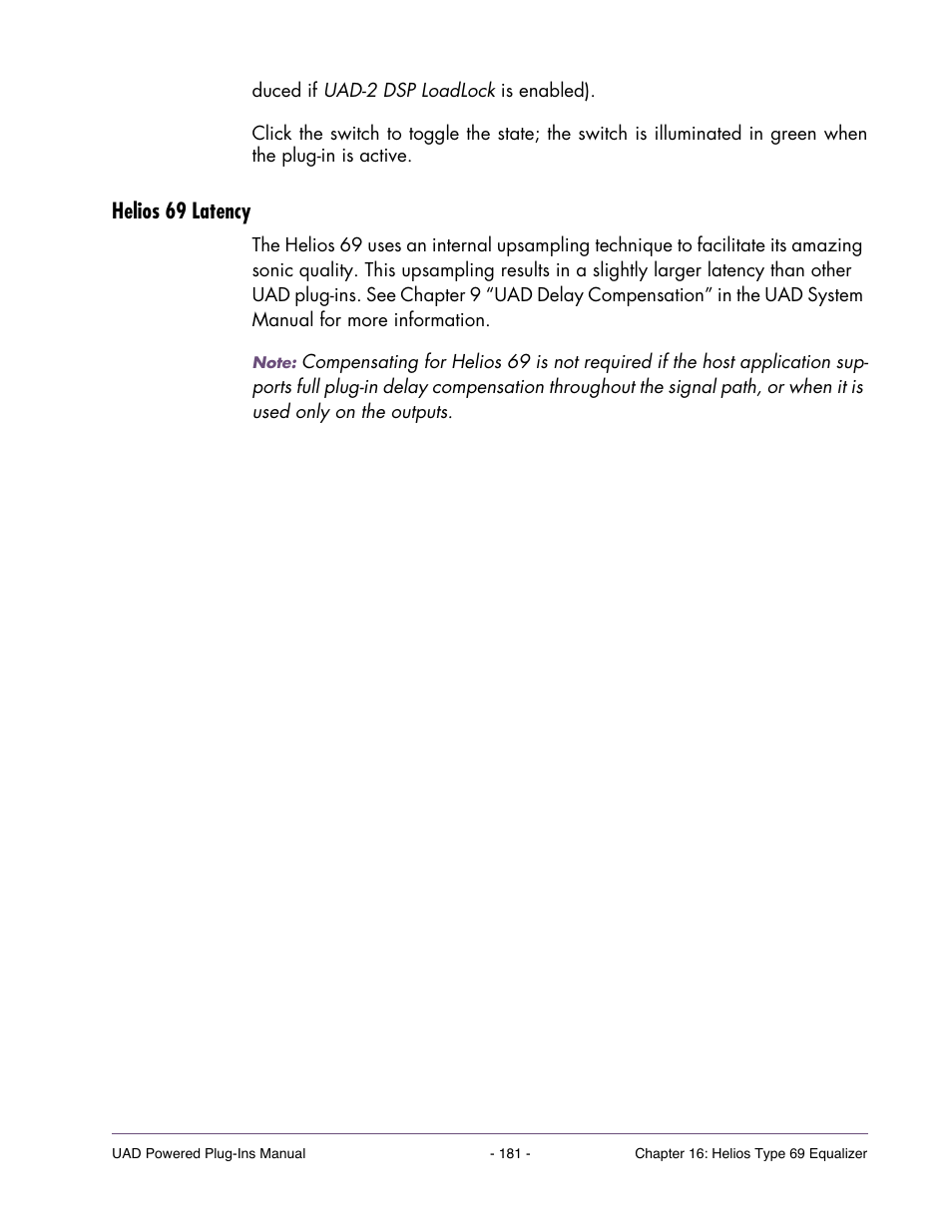 Helios 69 latency | Universal Audio UAD Plug-Ins ver.7.4.2 User Manual | Page 181 / 508