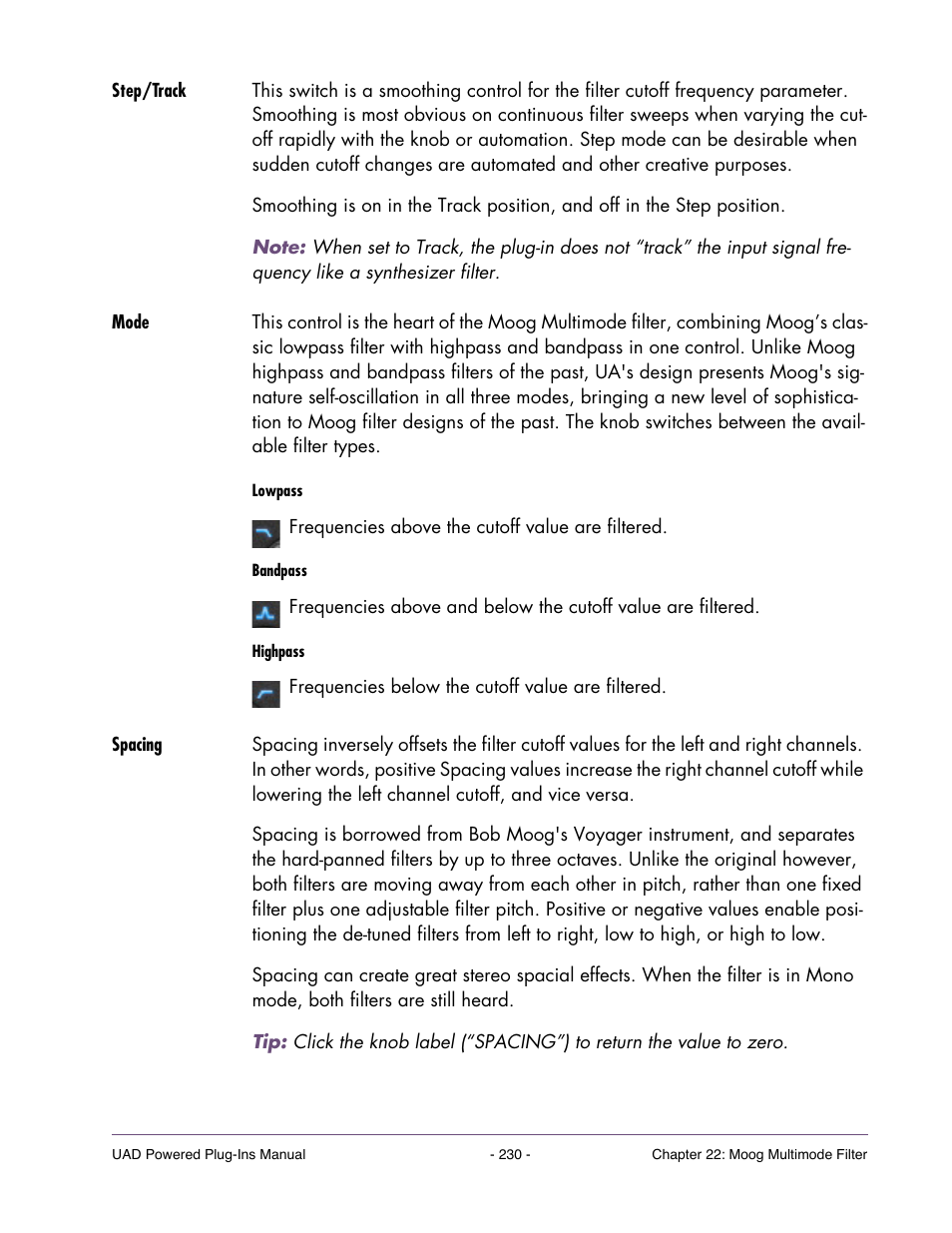 Step/track, Mode, Spacing | Universal Audio UAD Plug-Ins ver.7.4.2 User Manual | Page 230 / 508