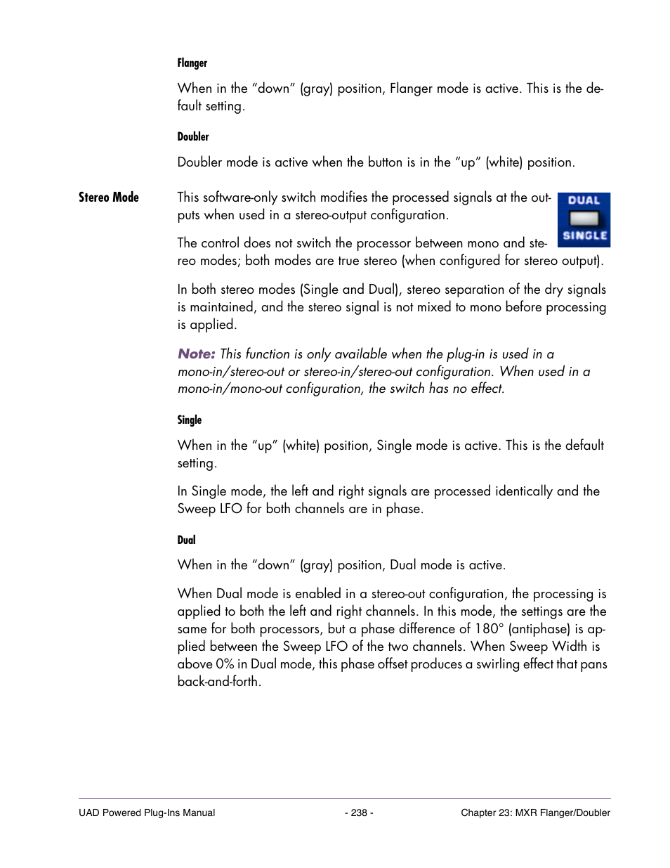 Stereo mode, Put can be summed to mono if desired. see | Universal Audio UAD Plug-Ins ver.7.4.2 User Manual | Page 238 / 508