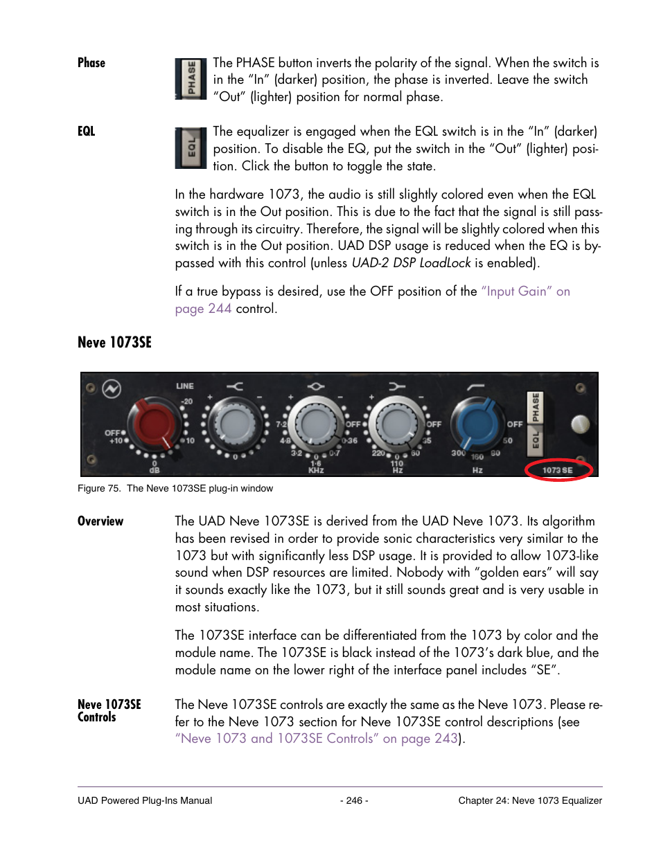 Phase, Neve 1073se, Overview | Neve 1073se controls | Universal Audio UAD Plug-Ins ver.7.4.2 User Manual | Page 246 / 508