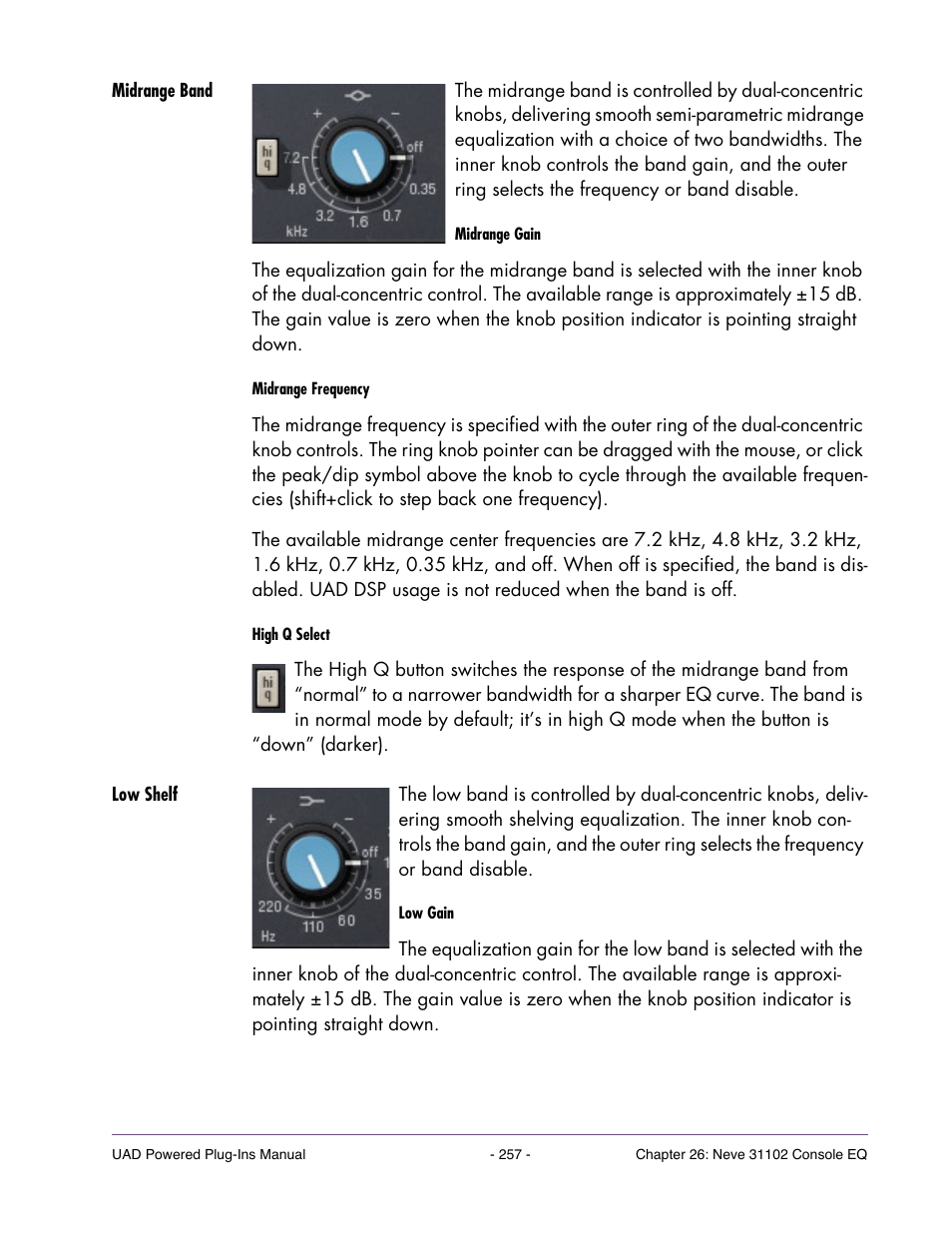 Midrange band, Low shelf | Universal Audio UAD Plug-Ins ver.7.4.2 User Manual | Page 257 / 508