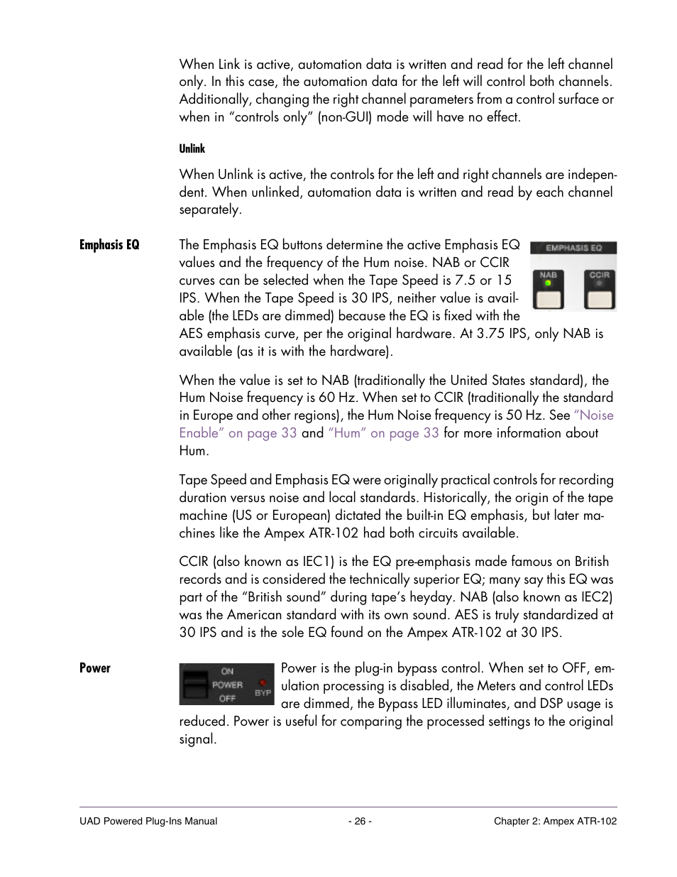 Emphasis eq, Power | Universal Audio UAD Plug-Ins ver.7.4.2 User Manual | Page 26 / 508