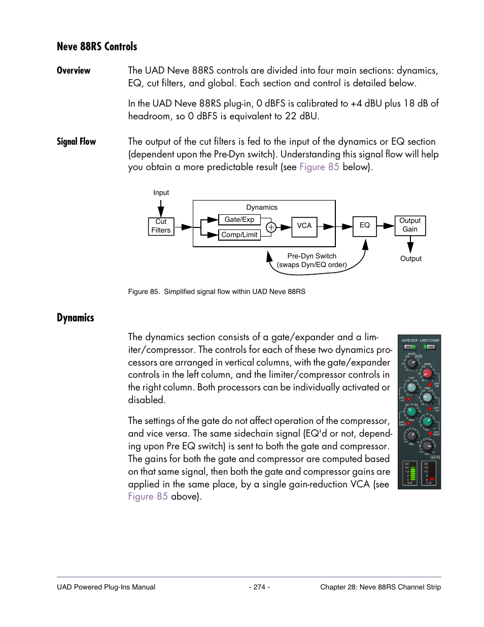 Neve 88rs controls, Overview, Signal flow | Dynamics | Universal Audio UAD Plug-Ins ver.7.4.2 User Manual | Page 274 / 508