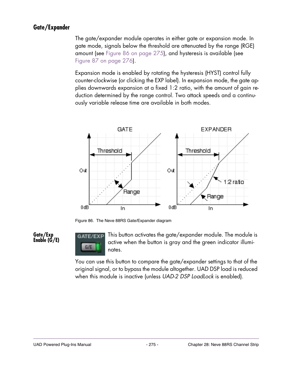Gate/expander, Gate/exp enable (g/e) | Universal Audio UAD Plug-Ins ver.7.4.2 User Manual | Page 275 / 508