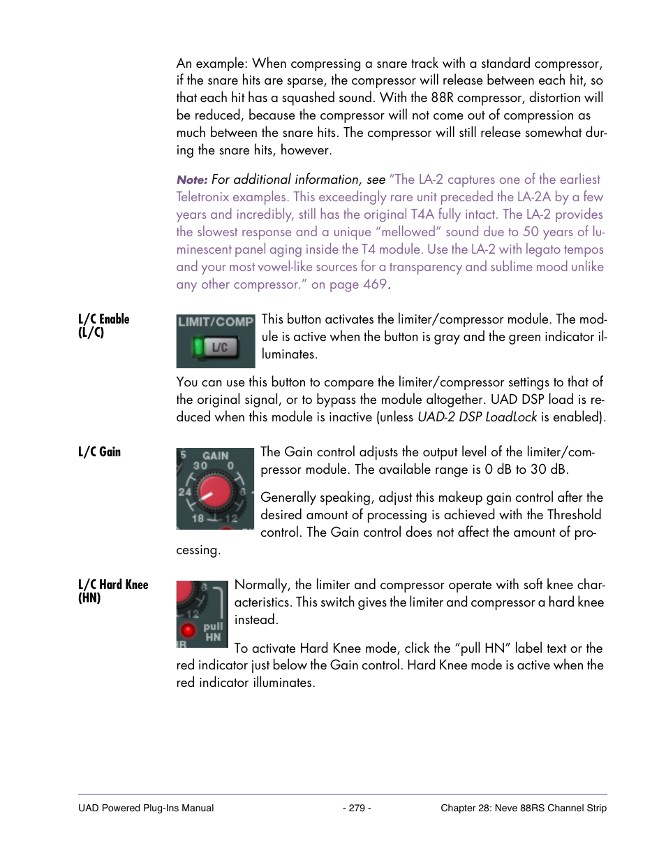 L/c enable (l/c), L/c gain, L/c hard knee (hn) | Universal Audio UAD Plug-Ins ver.7.4.2 User Manual | Page 279 / 508