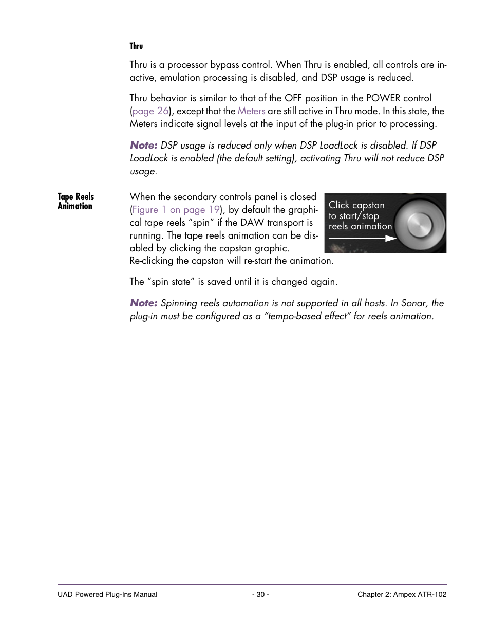 Tape reels animation, Thru, Off is similar to the | Universal Audio UAD Plug-Ins ver.7.4.2 User Manual | Page 30 / 508
