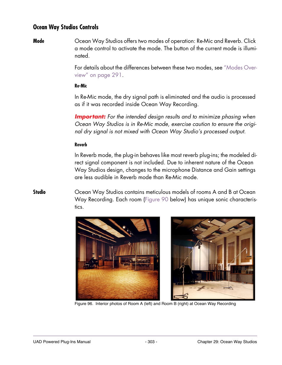 Ocean way studios controls, Mode, Studio | Ocean way studios con, Trols, Beginning on, Ocean way stu, Dios controls | Universal Audio UAD Plug-Ins ver.7.4.2 User Manual | Page 303 / 508