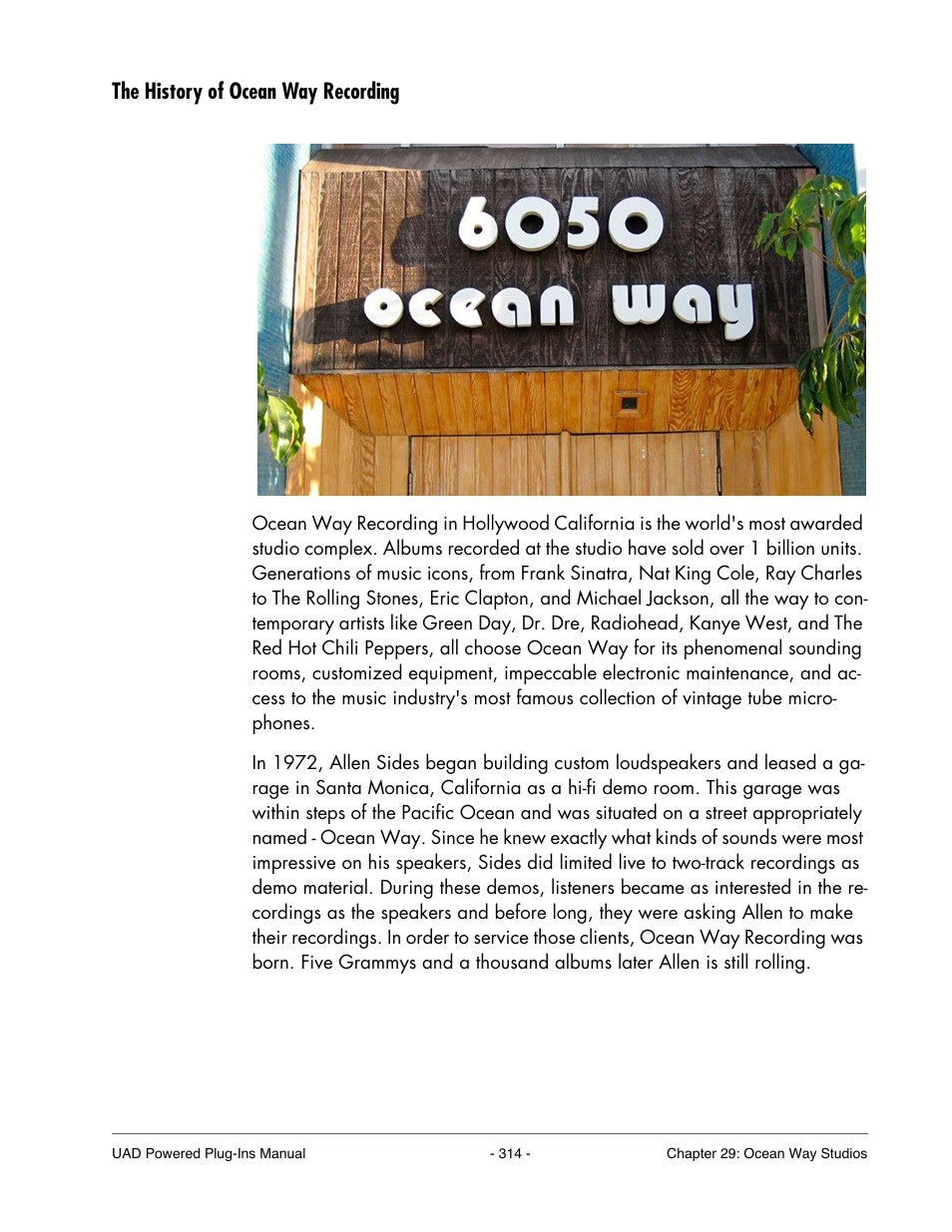 The history of ocean way recording | Universal Audio UAD Plug-Ins ver.7.4.2 User Manual | Page 314 / 508