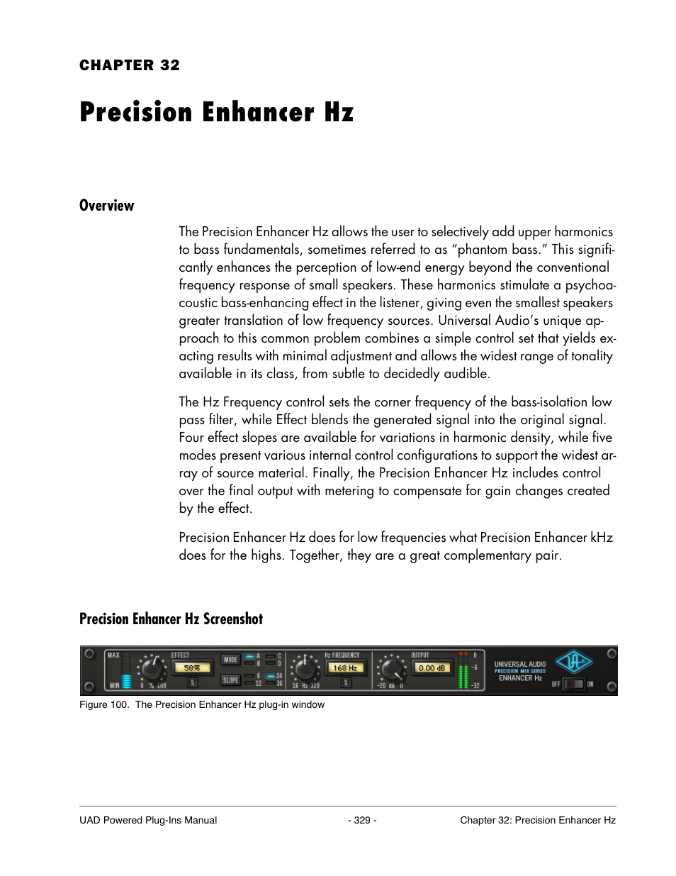 Precision enhancer hz, Overview, Precision enhancer hz screenshot | Chapter 32. precision enhancer hz | Universal Audio UAD Plug-Ins ver.7.4.2 User Manual | Page 329 / 508