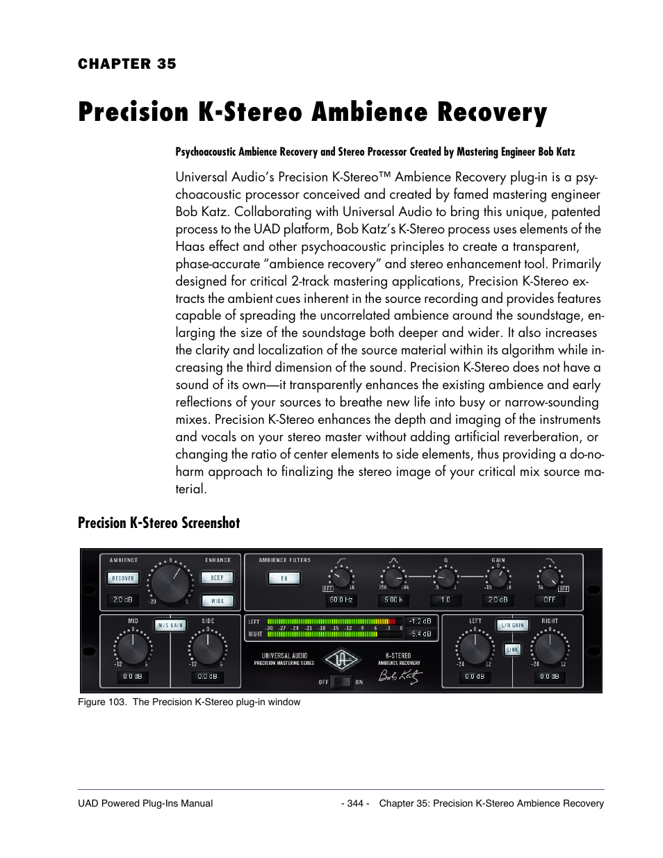 Precision k-stereo ambience recovery, Precision k-stereo screenshot, Chapter 35. precision k-stereo ambience recovery | Universal Audio UAD Plug-Ins ver.7.4.2 User Manual | Page 344 / 508