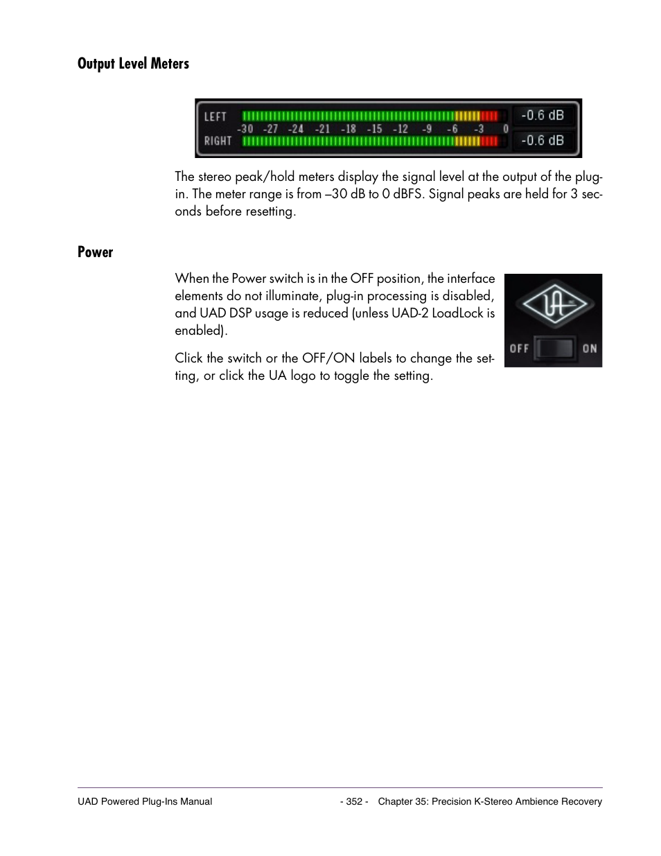 Output level meters, Power | Universal Audio UAD Plug-Ins ver.7.4.2 User Manual | Page 352 / 508