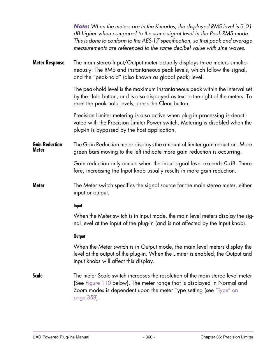 Meter response, Gain reduction meter, Meter | Scale | Universal Audio UAD Plug-Ins ver.7.4.2 User Manual | Page 360 / 508
