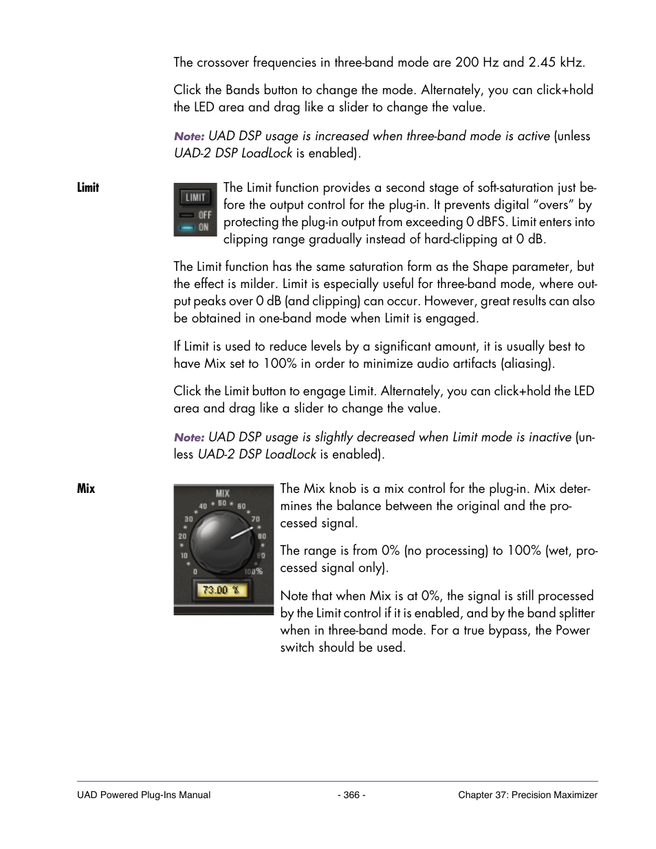 Limit, Finally, the mixed signal is processed by the, Before being passed to the output control | Universal Audio UAD Plug-Ins ver.7.4.2 User Manual | Page 366 / 508