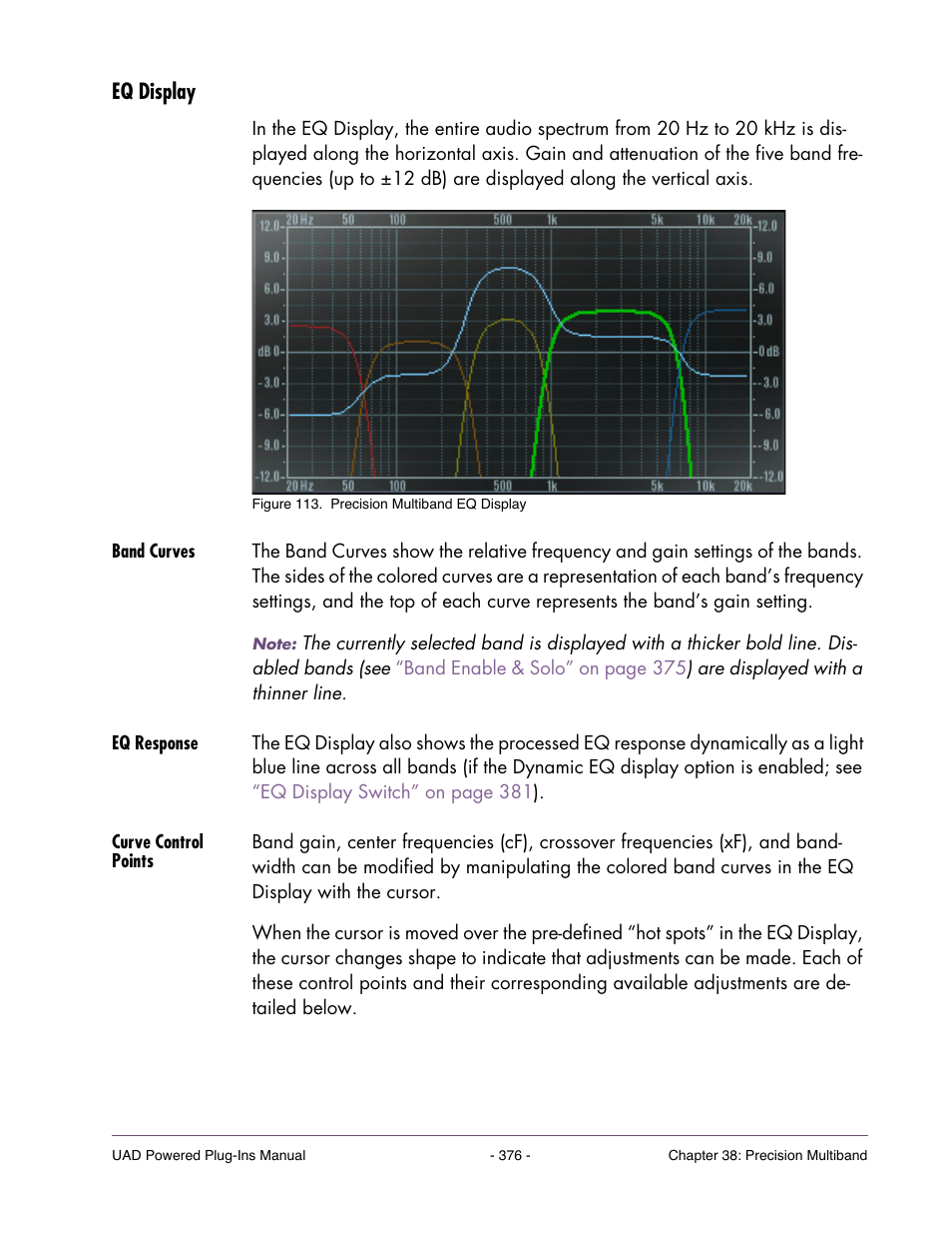 Eq display, Band curves, Eq response | Curve control points, Eq display” on, Eq display (see | Universal Audio UAD Plug-Ins ver.7.4.2 User Manual | Page 376 / 508