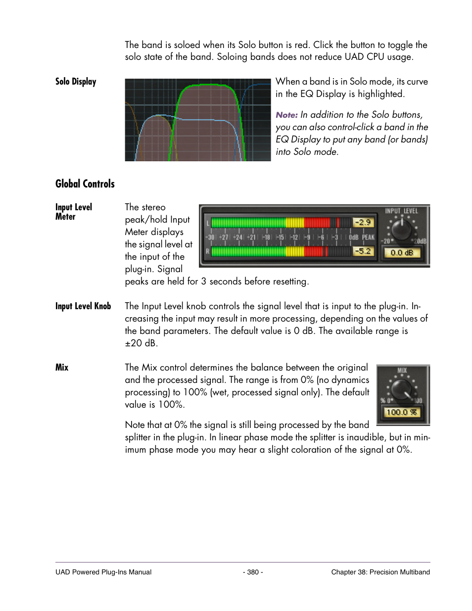 Solo display, Global controls, Input level meter | Input level knob | Universal Audio UAD Plug-Ins ver.7.4.2 User Manual | Page 380 / 508