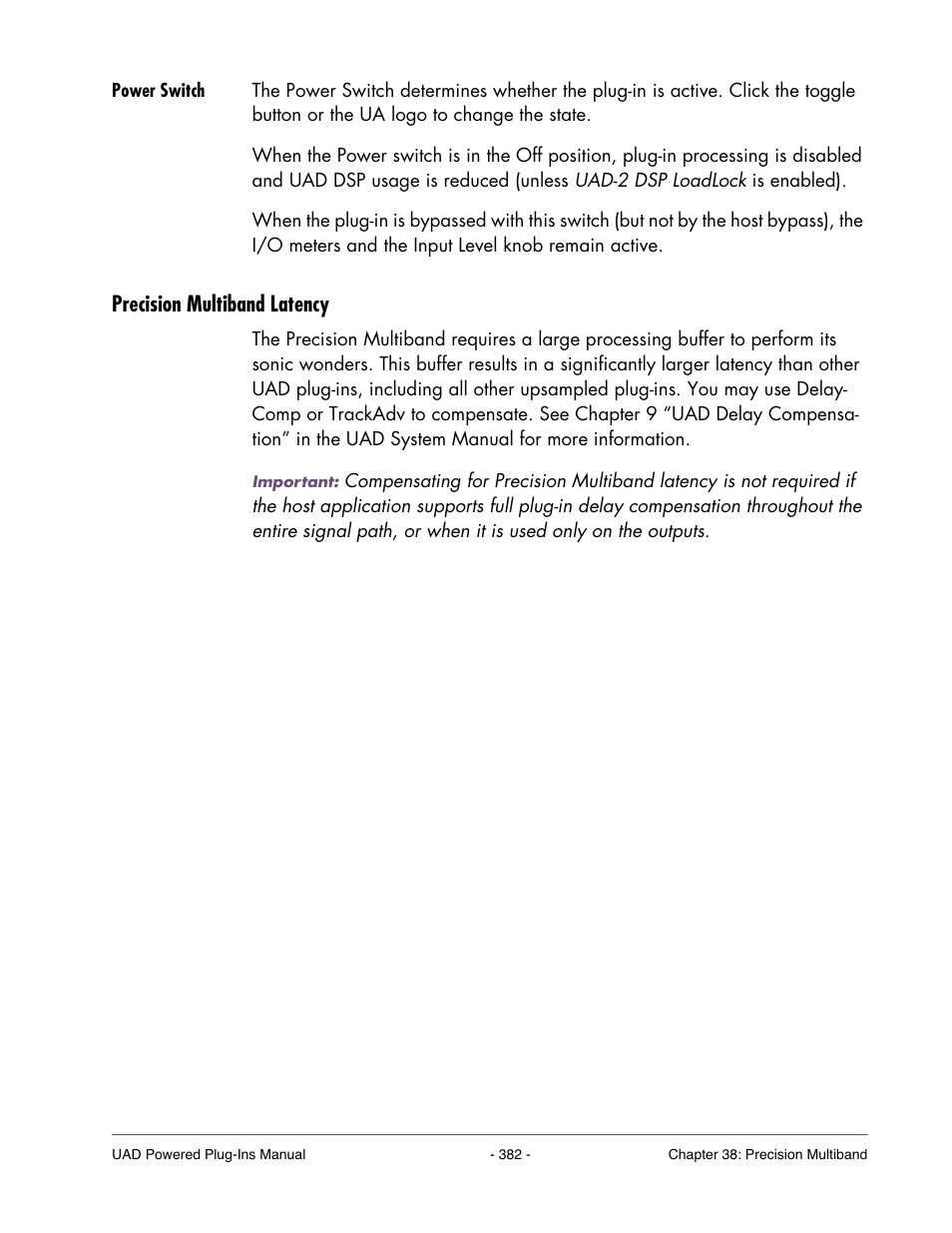 Power switch, Precision multiband latency | Universal Audio UAD Plug-Ins ver.7.4.2 User Manual | Page 382 / 508