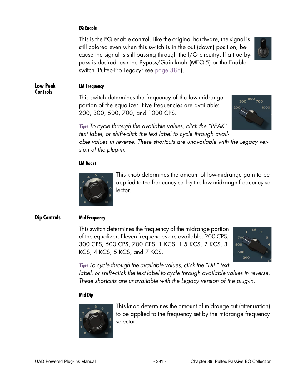 Low peak controls, Dip controls | Universal Audio UAD Plug-Ins ver.7.4.2 User Manual | Page 391 / 508