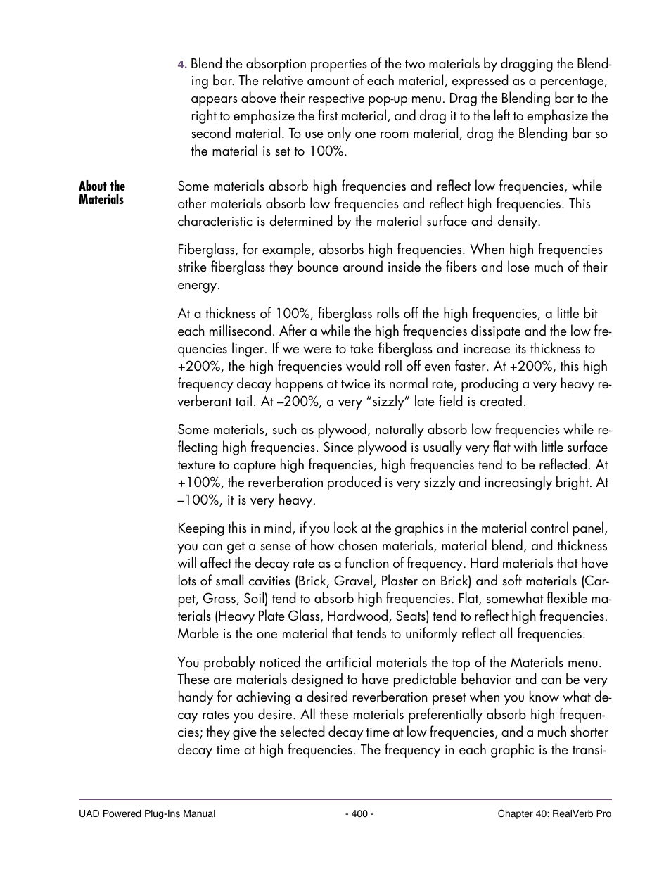 About the materials, For a discussion of the various materials, see, About the | About | Universal Audio UAD Plug-Ins ver.7.4.2 User Manual | Page 400 / 508
