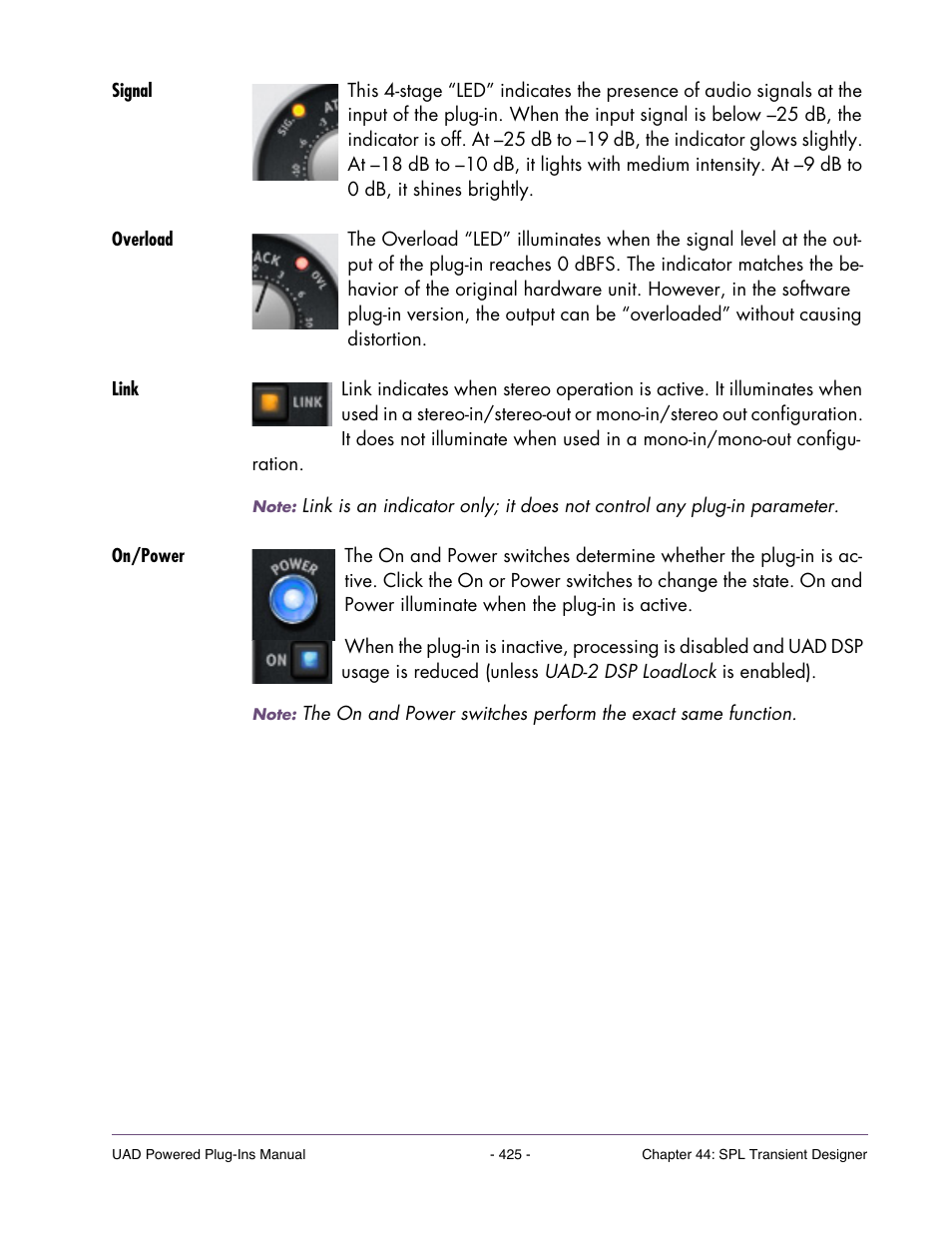 Signal, Overload, Link | On/power | Universal Audio UAD Plug-Ins ver.7.4.2 User Manual | Page 425 / 508