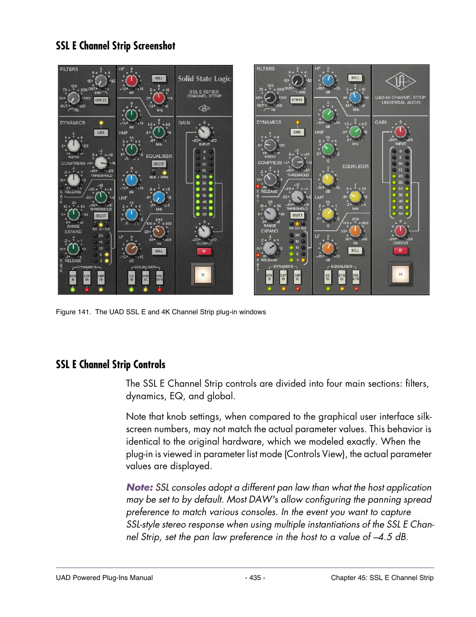 Ssl e channel strip screenshot, Ssl e channel strip controls | Universal Audio UAD Plug-Ins ver.7.4.2 User Manual | Page 435 / 508