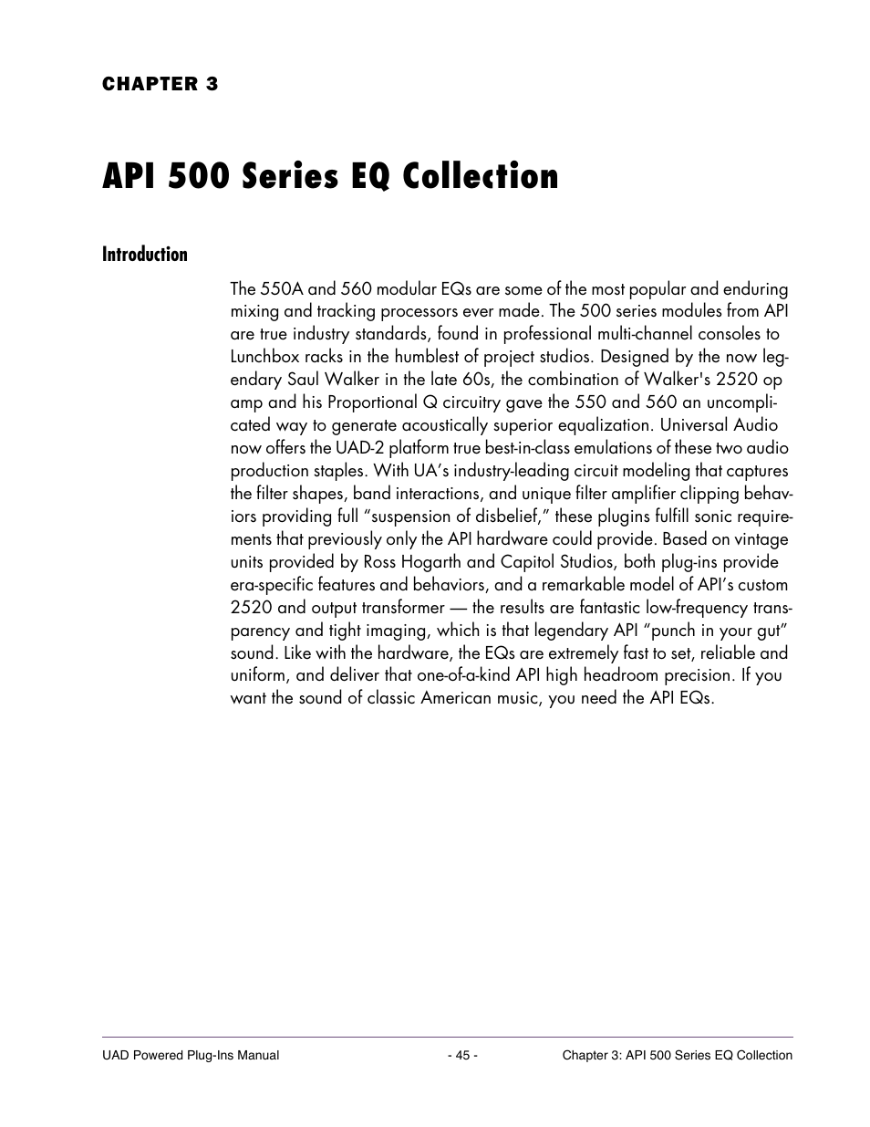 Api 500 series eq collection, Introduction, Chapter 3. api 500 series eq collection | Universal Audio UAD Plug-Ins ver.7.4.2 User Manual | Page 45 / 508